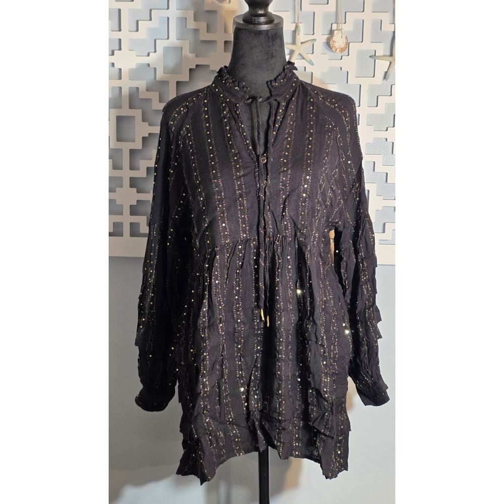 ANTHOPOLOGIE DRESS Tunic MED black with embellishments